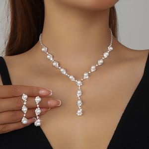 TEMU 웨딩 브라이덜 액세서리 럭셔리 절묘한 모조 진주 목걸이 팔찌 세트