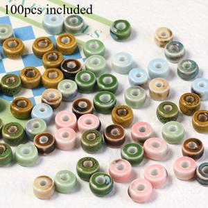 TEMU 100개 컬러풀한 레트로 글레이즈 대형 구멍 휠 비즈, DIY 팔찌, 목걸이, 귀걸이용 세라믹 스페이서 비즈 - 다양한 색상으로 장식과 발견을 포함한 보석 만들기 용품