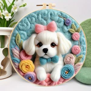TEMU 2D 귀여운 강아지 패턴 울 펠트 세트 동물 니들 펠팅 키트 수제 울 펠트 페인팅 키트 홈 데코 니들 펠트 스타터 세트 선물 폼 패드 초보자용 20X20Cm/7.87X7.87Inch