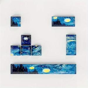 TEMU 반 고흐 별이 빛나는 밤 테마 키캡 세트, 오리지널 공장 보충용 여덟 조각 세트, 창의적 승화 기계식 키캡, 불투명