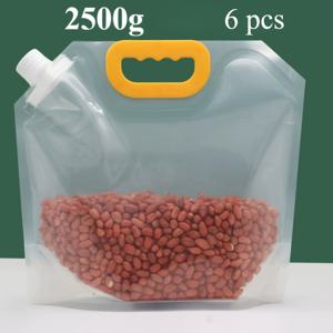 TEMU 6개입 재사용 가능한 식품 보관백 (스파우트 포함) - 3가지 사이즈(대, 중, 소) 투명 플라스틱 밀폐용기 - 쌀, 밀가루, 견과류, 곡물, 잡동사니 및 물 보관용 - 주방 정리 및 팬트리 보관 액세서리, 재사용 가능한 식품용 백|트라이탄밀폐용기