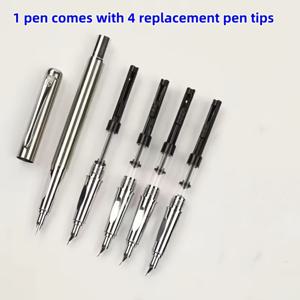 TEMU 패셔너블 5피스 실버 메탈 펜 세트, 다양한 펜촉으로 캘리그라피 애호가를 위한 완벽한 선택, 매끄러운 필기와 일상 필기, 비즈니스, 캘리그라피, 선물용으로 적합|캘리그라피