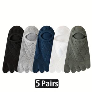 TEMU 남성용 5켤레 다발발 스타일 양말, 봄/여름용 통기성 분할발 양말, 흡습 스포츠 양말, 보트 양말, 보이지 않는 양말, 단색 분할발 양말, 메시 디자인, 땀 방지