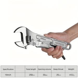 TEMU 10인치 조절 가능한 렌치, 크롬 반디움 스틸, 편안한 손잡이로 수동 작동, 가정용 수리용 직선 이빨 디자인, 볼트, 파이프 및 커넥터 유지 - 조립 필요 없음, 가정 개선 도구 | 세련된 금속 마감 | 내구성 있는 구조