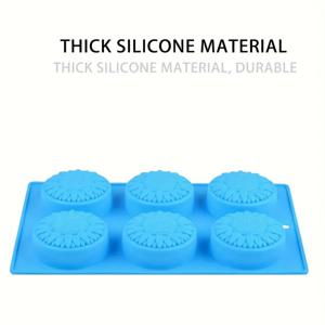 TEMU 6구 실리콘 몰드, 베이킹 및 비누 만들기용 - 식품 등급, 428°F까지 내열성, 재사용 가능한 논스틱 케이크 & 문 파이 몰드 (블루), 쉬운 탈형식, 식품등급 소재