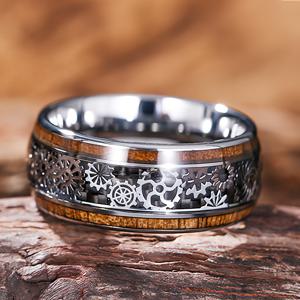 TEMU 316L 스테인리스 스틸으로 제작된 스타일리시한 기어 링 (남녀 공용). 코아 나무 배합 밴드가 특징이며, 광택 돔 디자인으로 약혼 및 결혼식에 적합합니다. 힙합 펑크 록 자전거 테마와도 잘 어울립니다.|반지