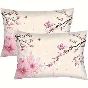 TEMU 핑크 벚꽃과 나비의 춤을 일본 스타일로 그린, 폴리에스터 소재의 단면 베개 커버 2개 세트입니다. 부드럽고 주름 방지 및 퇴색 방지 기능이 있는 이 베개 커버로 봄의 부드러운 아름다움을 즐겨보세요.