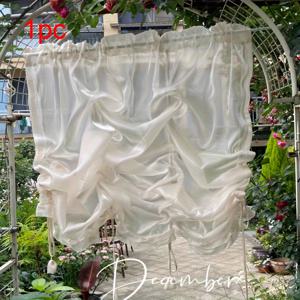 TEMU 1개 프렌치 스타일 레이스 커튼 창문 쉬어, 샴페인 금박 쉬어 커튼, 아메리칸 창문 쉬어, DIY 물결 커튼