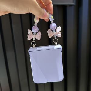 TEMU 휴대폰 케이스 - 핑크 & 퍼플 보우노트 팔찌 스타일 보호 케이스, 삼성 폴더블 케이스에 적합, Galaxy Z Flip 6/Z Flip 7 폰 힌지 보호 호환, Z Flip 5/Z Flip 4/Z Flip 3 낙하 방지 보호 케이스에도 적합