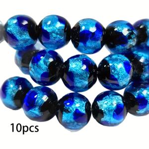 TEMU 5/10개 8mm 블루 나이트 글로우 형광 반짝이 유리 구슬 - 반사 멀티컬러 DIY 액세서리 제작용, 목걸이 팔찌 귀걸이 공예 재료, 고품질 수제 보석 디자인, 아이리스던트 반짝임 유리 비즈