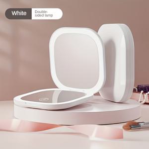 TEMU USB 전원 터치 컨트롤 듀얼 라이트 LED 메이크업 거울 - 휴대용 5배 조명 양면 뷰티 거울 / 포켓 사이즈 필 라이트 거울, 접이식 LED 거울 / 가볍고 내구성, 매끄러운 표면 - 메이크업 및 뷰티에 적합