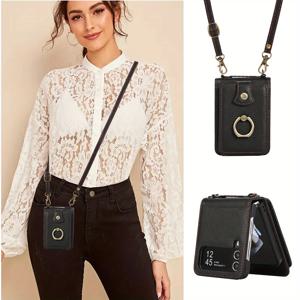 TEMU 휴대폰 케이스 - 삼성 Z Flip 6/5 접이식 폰에 적합한 새로운 케이스, 다기능 카드 홀더 및 링 그립 포함, Z Flip 4/3 호환|폰케이스|그립톡