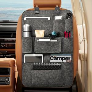 TEMU 차량용 시트 수납 공간, 10개의 분류된 포켓, 펠트 소재로 발꿈치 보호, 뒷좌석 걸이, 다기능 내부 수납, 다중 수납 공간이 있는 등받이 수납 공간, 헤드레스트 후크에 걸 수 있는 디자인, 차량용 추가 장비