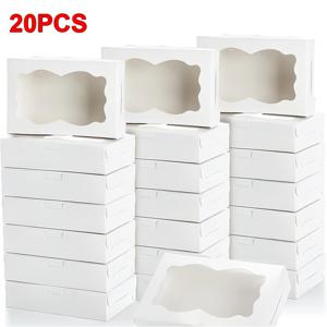 TEMU 8인치 x 5.4인치 x 2인치 사이즈의 20개 흰색 페이스트리 박스 세트 (창문 포함). 페이스트리, 도넛, 사탕, 초콜릿, 딸기 포장에 적합.