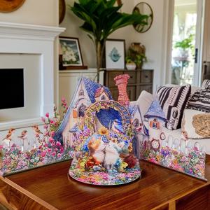 TEMU 3-Fold Spring Garden Pop-Up Greeting Card, 귀여운 고양이와 갈매기와 함께하는, 화려한 꽃 디자인, 집 장식, 생일, 데이, 졸업, 그리고 더 많은 것에 이상적, 사랑하는 사람들과 친구에게 완벽한 선물, 고양이 장식