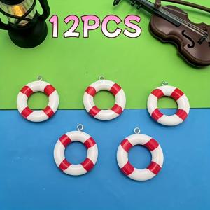 TEMU 5/12개 여름 해변 시리즈 대형 빨간색 수영 링 - 핸드메이드 주얼리 펜던트 귀걸이 체인 추가 창의적인 선물 귀걸이 목걸이 팔찌 레진 부품