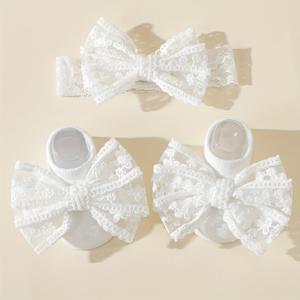 TEMU 봄, 여름에 완벽한 오버사이즈 자수 레이스 리본 양말 세트와 리본 헤어밴드 (생일, 첫돌, 파티 의상에 적합)
