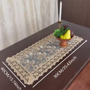 TEMU 정교한 레이스 자수가 돋보이는 폴리에스터 소재의 갈색 자수 테이블 러너입니다. 빈티지 유럽 스타일로, 레트로 테마의 신발장, 사이드보드, 서랍장에 적합합니다. 이 긴 테이블 러너는 식탁에 완벽합니다.