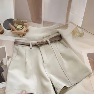 TEMU 우아한 시리즈 여성 빈티지 A라인 와이드 레그 쇼츠 - 벨트 없음, 단색, 세탁기 사용 가능, 사무실 및 외출용 캐주얼 웨어, 매끄러운 소재, 가벼운 여름 옷감, 스타일리시한 여성용