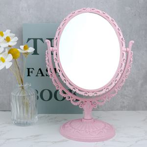 TEMU 클래식 유럽 스타일 양면 탁상 거울 1개, 부드러운 데스크탑 거울, 학생용 휴대용 거울, 선물용 메이크업 거울, 물결 패턴 핑크색 소형 거울, 커플용 포켓 거울, 자매 선물, 동급생 선물