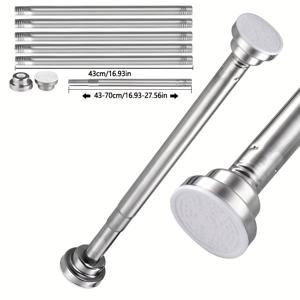 TEMU 27.56-84.65 인치 블랙 실버 방수 샤워 커튼 로드, 드릴 필요 없음, 추가 넓은 미끄럼 방지 패드가 있는 스테인레스 스틸 스프링 로드, 욕실/주방/벽 캐비닛에 적합|샤워커튼