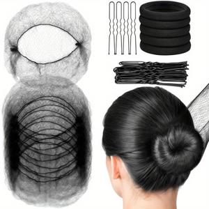 TEMU 65피스 발레 댄스 헤어 네트 & U핀 시스템 - 여성용 투명 메쉬 헤어밴드 포함, 발레 대회, 발레 리사이틀, 무대 공연용 - U자형 클립, 쉬운 사용
