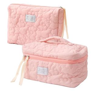 TEMU 2개 세트 대형 & 소형 화장품 파우치 - TSA 승인 폴리에스터 지퍼 포켓, 세탁 가능 여행용 화장품 정리 가방 (화이트/핑크) - 청소년 및 선물용