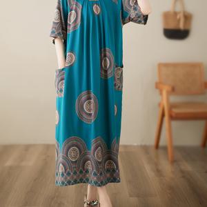 TEMU 신상 봄/여름 플러스 사이즈 아티스틱 라운드넥 루즈 플로럴 커버링 미트 반팔 드레스 셔츠 여성