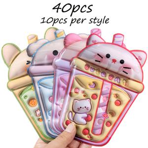 TEMU 40개 세트 카툰 판타지 동물 밀크티 패턴 자동 밀봉 봉투, 귀여운 곰 모양 보관 선물 봉투, 헤어클립 보석 정리 파우치, 입체 시각 효과 패턴 선물 봉투 (3D 아님). 각 세트에는 4가지 디자인이 포함되어 있으며, 각 디자인당 10개씩 제공됩니다