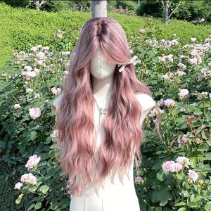 TEMU 여성용 26인치 풀헤드 오므레 퍼플-핑크 헤어 가발, 사이드 파트 웨이비 컬리 헤어스타일 - 파티, 페스티벌, 데일리웨어용 통기성 볼륨 - 유럽/미국 스타일 가발, 피부톤 및 이벤트에 적합