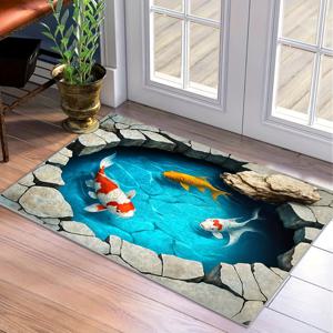 TEMU 2D 평면 대형 현관 매트, 실내외 입구용 내구성 웰컴 매트, 헤비듀티 미끄럼방지 고무 매트, 두꺼운 세탁 가능 홈 엔트리 매트