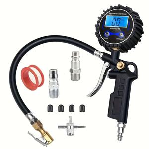 TEMU 헤비듀티 디지털 타이어 압력 게이지 및 인플레이터 - 250 PSI 에어 척 & 컴프레서 부착물, 0.1 PSI 디스플레이 해상도, 자동차//SUV/RV용 퀵 커넥트 커플러, 휴대용 타이어 팽창 도구 (배터리 미포함), 견고한 디자인, 내구성 있는 구조