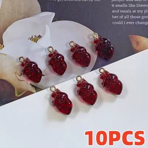 TEMU 시뮬레이션 심장 장기 레진 참 10개, 핼로윈용 펜던트, 주얼리 만들기 DIY 귀걸이 목걸이 팔찌용 귀여운 참
