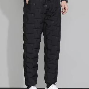 TEMU 2025 남성용 두꺼운 안감 캐주얼 팬츠 - 따뜻하고 스타일리시한 가을/겨울 조거 팬츠, 다중 포켓, 블랙 폴리에스터 소재, 야외 활동에 이상적|냉장고바지|남자바지|바지