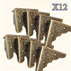 TEMU 플로럴 디자인의 앤티크 브론즈 코너 보호대 12개 세트. 금속 재질로 제작되었으며, 프레임 또는 가구에 적합합니다. 어버이날을 위한 빈티지 홈 데코 선물 아이디어입니다.