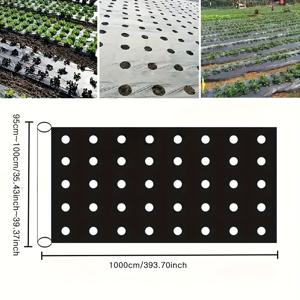 TEMU 1롤 두꺼운 블랙 잡초 방지 천 - 10m x 39.37인치, 식재 구멍 및 레드 가이드 라인 포함, UV 차단 야외 멀칭 매트, 과일밭용, 딸기 농부에게 이상적