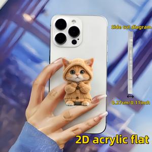 TEMU 2D 아크릴 플랫, 귀여운 고양이 패턴 다기능 접이식 폰 홀더, 2D 유연한 스탠드, 거의 모든 휴대폰 및 케이스 호환 가능, 가볍고 고급스러운 선물 아이디어, 사이드 컷아웃 디자인 스마트폰 액세서리 (1개)