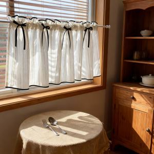 TEMU 리본 장식이 있는 일본 스타일의 레트로 커피 커튼, 주방, 캐비닛, 거실, 코티지 및 게스트하우스 홈 데코에 적합|커튼봉