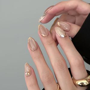 TEMU 1세트 수제 숏 네일 랩 - 누드 글리터 캣아이 인크러스테이션, 오벌형 탈착식 네일 피스, 데일리 웨어, 직장, 여행용 - 핸드 & 풋 네일 (손발용)|네일팁