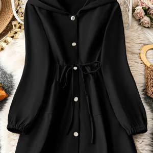 TEMU 여성용 우아한 패션 후드 웨이스트 슬림핏 다용도 트렌치 코트