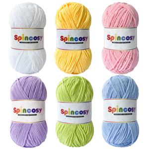 TEMU 크림색 고급 샤넬 실 6개입, 100% 폴리에스터, 총 300g, 부드럽고 피부에 친화적인 크로셰 인형, 가방, 부케, 담요, 옷 등에 사용