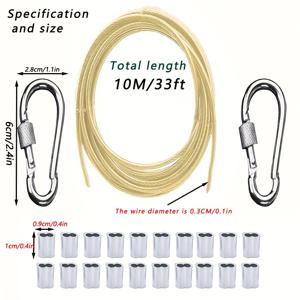 TEMU 옷걸이, 고무 코팅 스틸 와이어 옷걸이, 클라이밍 버클 및 라인 홀더 포함, 캐노피 고정 로프, 실내외 옷걸이용, 정원에서 과일 및 채소 프레임 제작, 야외 텐트 고정