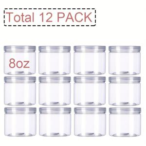 TEMU 8.5cm/6.5cm 12개입 250ml/8oz 투명 플라스틱 병 + 뚜껑, 화장품용 재충전 가능 용기, 안전한 보관을 위한 스크류 캡, 로션, 바디 로션, 보석, 귀걸이, 사탕, 견과류 보관에 적합, 무황산염