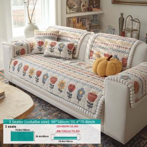 TEMU 스타일 플러시 소파 커버, 두꺼운 밀크 벨벳 미끄럼 방지 소파 보호 커버, 생생한 플로럴 패턴, 반려동물 친화적이고 세탁기 사용 가능한 가구 커버, 베개 커버가 있는 장식용 소파 담요, 거실 및 침실에 적합.|쇼파커버|3인용쇼파