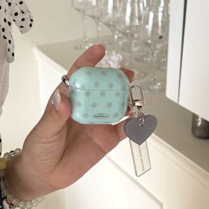 TEMU 그린 배경에 회색 물방울 + 하트 펜던트 이어폰 케이스, Apple Airpods Pro 2 케이스 / Airpods Pro 케이스 / Airpods 4 케이스 / Airpods 3 케이스 / Airpods 2 케이스에 적합 / 패셔너블 여성용 이어폰 케이스 / 간편한 이어폰 C