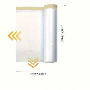 TEMU 1롤 * 2.4m 폭 * 17m 길이 자가 접착 보호 필름 - 페인팅용 플라스틱, 방진 벽 및 가구 커버, 무취, 잔여물 없는 투명 마스킹 필름|시트지