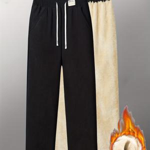 TEMU 1개 겨울 여성용 아웃도어 스포츠 긴 바지, 코듀로이 스트레이트핏 캐주얼 두꺼운 안감 보온 탄력 허리 조거 팬츠|스포츠|냉장고바지|바지