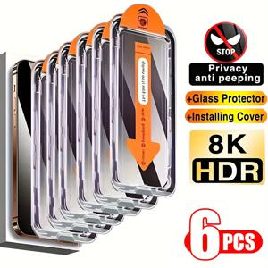 TEMU 아이폰 17, 16, 15, 14, 13, 12, 11, 17 Pro Max, 17 Air, 16 Pro Max, 16E, Plus, X, XR, XS Max, Mini 호환 프라이버시 스크린 보호 필름 6매 세트. 9H+ 강화 유리, 스크래치 방지, 지문 방지, 울트라 HD 선명도, 전체 커버리지 특징