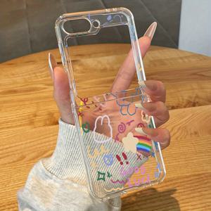 TEMU 귀여운 동물 투명 폰 케이스 - 삼성 갤럭시 Z 플립 7/6/5/4/3/Z 폴드 7/6/5/4/3 호환, 충격 방지 접이식 소프트 커버, 보호 케이스