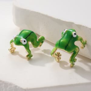 TEMU 녹색 개구리 귀걸이 커프스 세트, 귀여운 개구리 귀걸이, 유머러스한 개구리 등반 커프스, 고딕 스타일 귀걸이